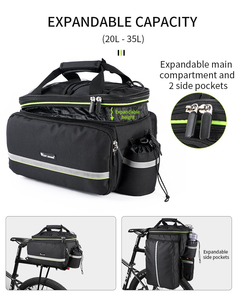WEST BIKING 3 in 1 Waterproof Bike Trunk Bag MTB Road Bicycle Bag Large Capacity Travel Luggage Carrier Saddle Seat Panniers WEST BIKING 3 in 1 Waterproof Bike Trunk Bag MTB Road Bicycle Bag Large Capacity Travel Luggage Carrier Saddle Seat Panniers