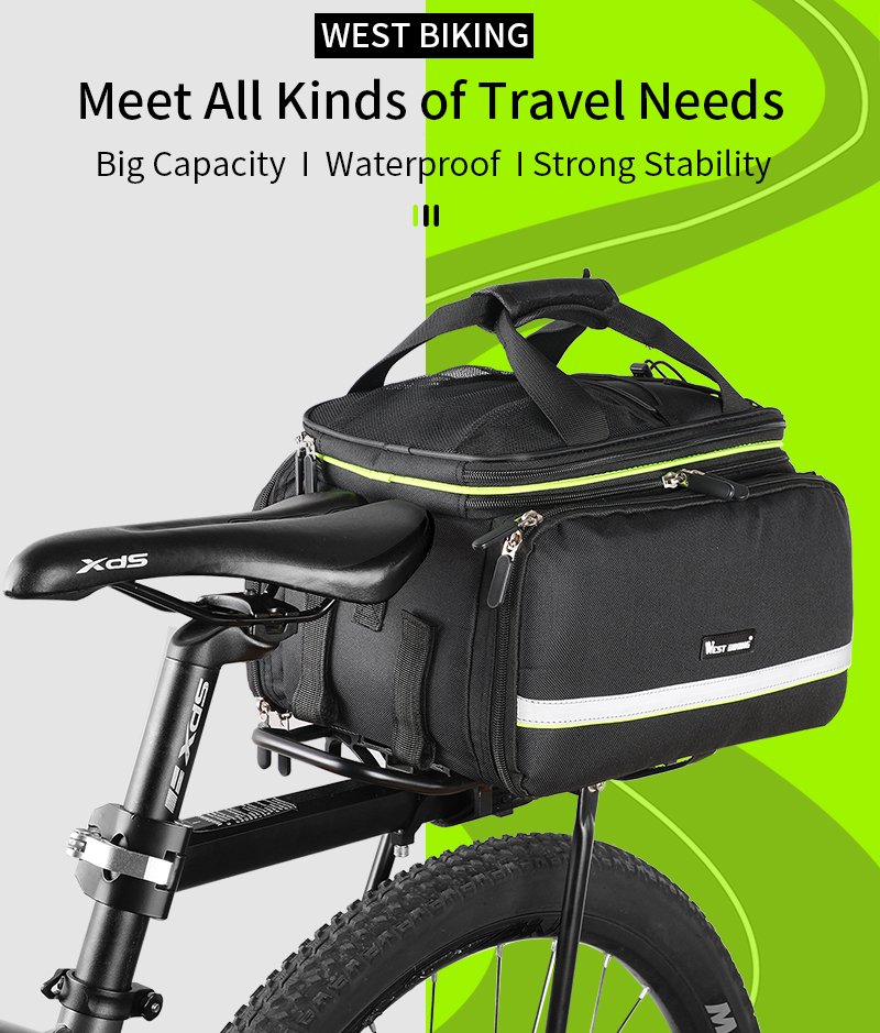 WEST BIKING 3 in 1 Waterproof Bike Trunk Bag MTB Road Bicycle Bag Large Capacity Travel Luggage Carrier Saddle Seat Panniers WEST BIKING 3 in 1 Waterproof Bike Trunk Bag MTB Road Bicycle Bag Large Capacity Travel Luggage Carrier Saddle Seat Panniers